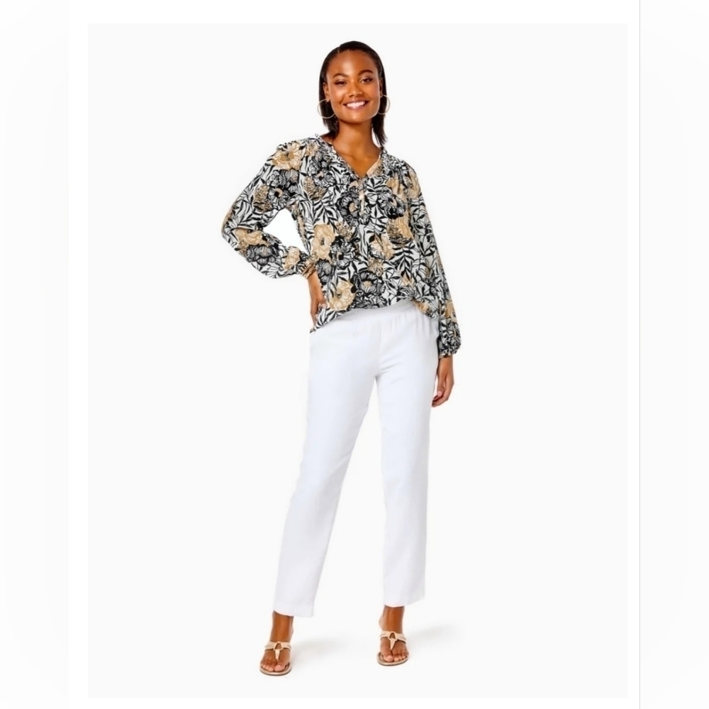 Lilly Pulitzer Women's XS Alaura Pant Coconut Mid Rise Twill Pull-on Pockets